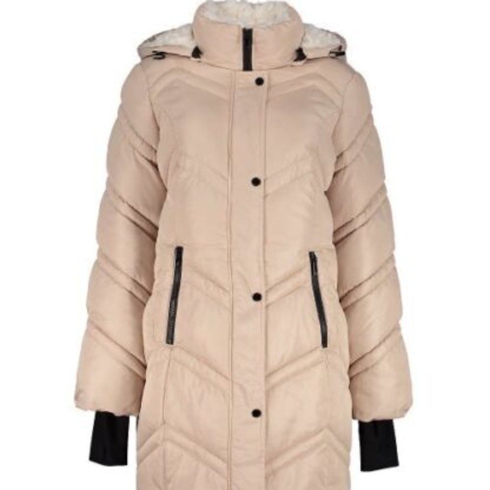 NWT STEVE MADDEN Champagne Bubble Sherpa-Lined Mid-Length Puffer Coat 3X